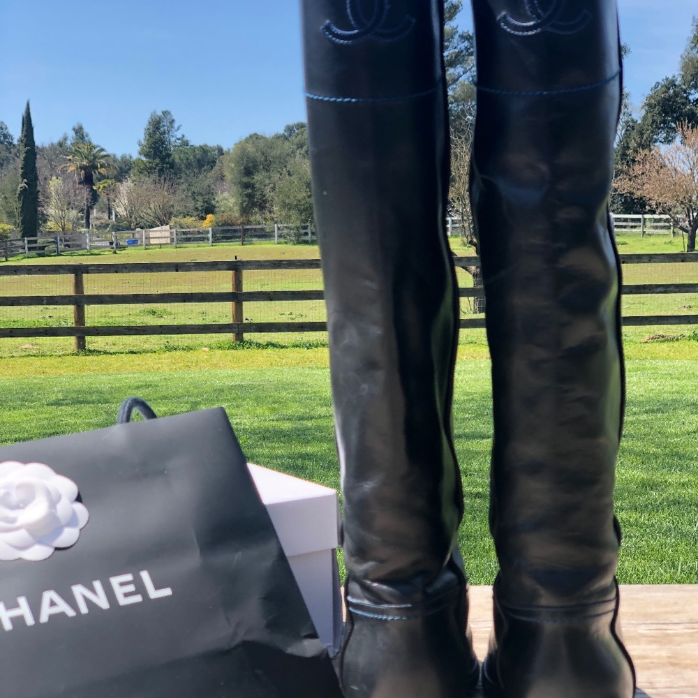 Authentic Chanel CC logo, Knee High Boots